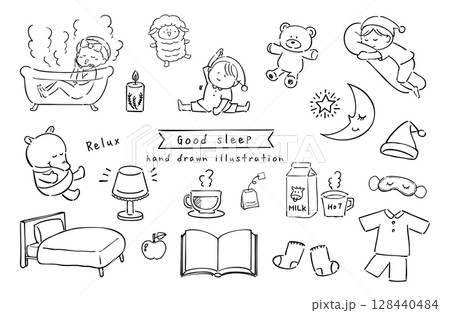 寝る前の癒しイラストアイコンセット 128440484