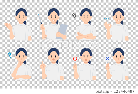 Set of female doctors, nurses and engineers with various expressions and poses [People vector illustration material] 128440497