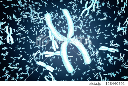 3d rendering glow chromosome x through microscope 128440591