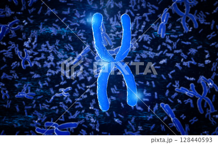 Blue chromosome x through microscope Blue chromosome x through microscope 128440593