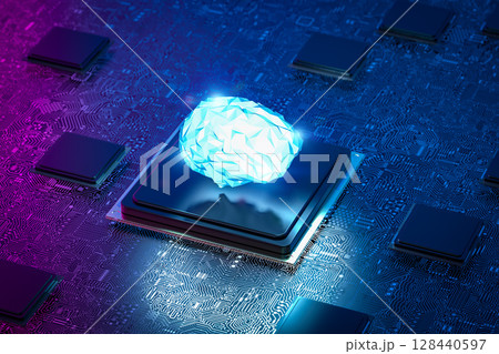 Artificial intelligence brain on cpu chipset with circuit background 128440597