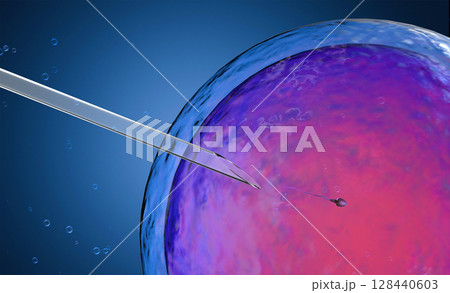 Ovum with needle for artificial insemination or in vitro fertilization Ovum with needle for artificial insemination or in vitro fertilization 128440603