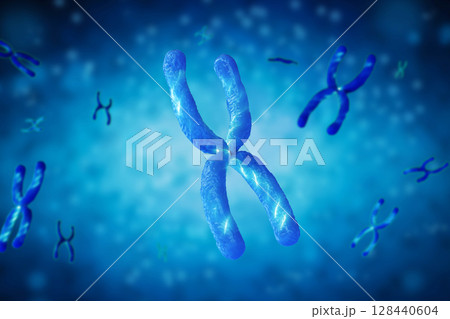 Blue chromosome x through microscope Blue chromosome x through microscope 128440604