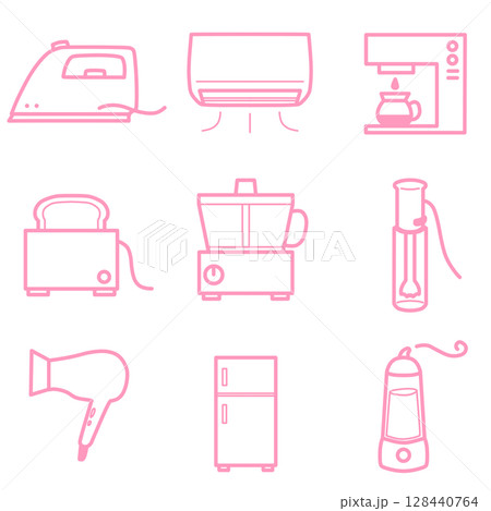 家電用品アイコン シンプル セット ピンク 家電用品アイコン シンプル セット ピンク 128440764