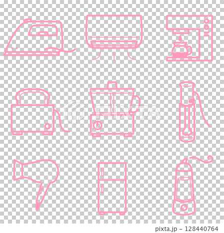家電用品アイコン シンプル セット ピンク 家電用品アイコン シンプル セット ピンク 128440764