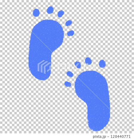 Cute hand-drawn footprints set blue silhouette stamp material icon crayon style 128440771