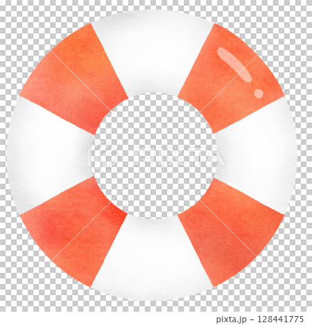 赤色と白色の浮き輪のイラスト 128441775