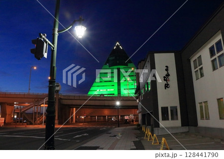 The Aspam tourist center triangular building in Aomori City in northern Japan 128441790