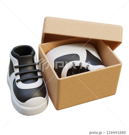 Black Sneakers in Shoes Box 3D Icon 128441880