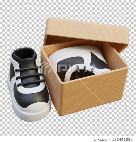 Black Sneakers in Shoes Box 3D Icon 128441880