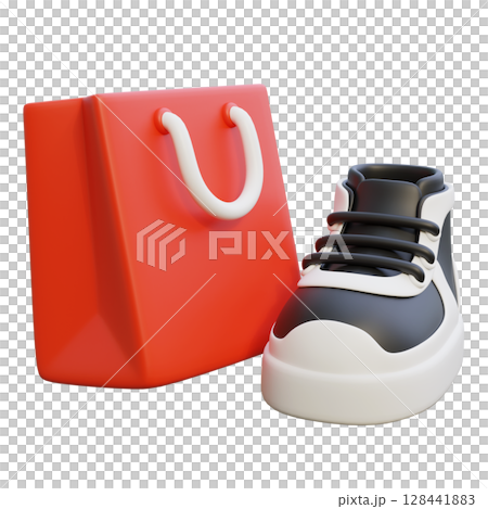 Black Sneakers with Shopping Bag 3D Icon 128441883