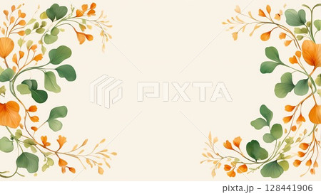 秋のイチョウを描いたナチュラルフレーム|季節感ある水彩イラスト 秋のイチョウを描いたナチュラルフレーム|季節感ある水彩イラスト 128441906