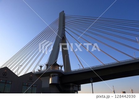The Love Bridge, Aomori Bay Bridge, of Aomori City in Northern Japan 128442030