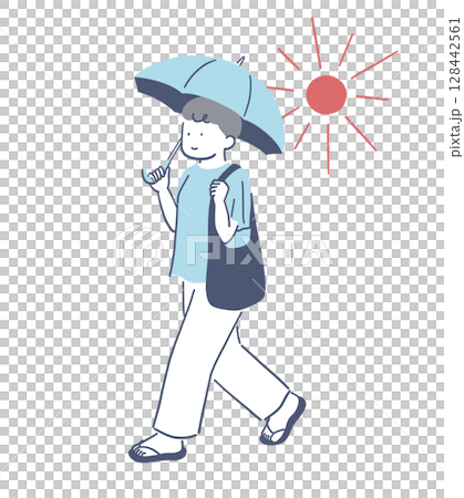 Illustration material of a woman holding a parasol 128442561