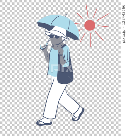 Illustration material of a woman taking full protection measures against sunburn Illustration material of a woman taking full protection measures against sunburn 128442566