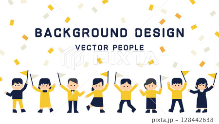 旗を振って盛り上がる人々のベクターイラスト｜フェス・応援背景素材 アイキャッチ バナー 128442638