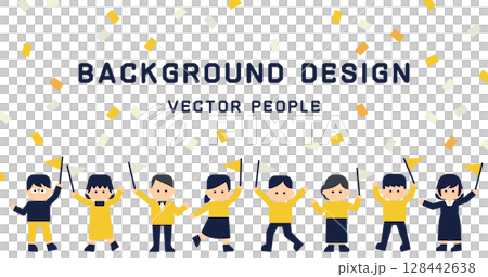 旗を振って盛り上がる人々のベクターイラスト｜フェス・応援背景素材 アイキャッチ バナー 128442638