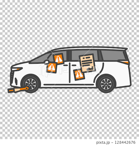 插畫資料:貼有警告標籤的白色豪華小型貨車(違規停車、禁止停車、禁止停車) 插畫資料:貼有警告標籤的白色豪華小型貨車(違規停車、禁止停車、禁止停車) 128442676