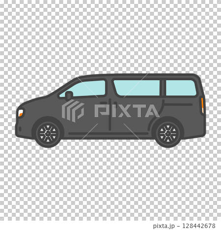 插圖素材：簡單的黑色家庭小型貨車/家庭轎車 128442678