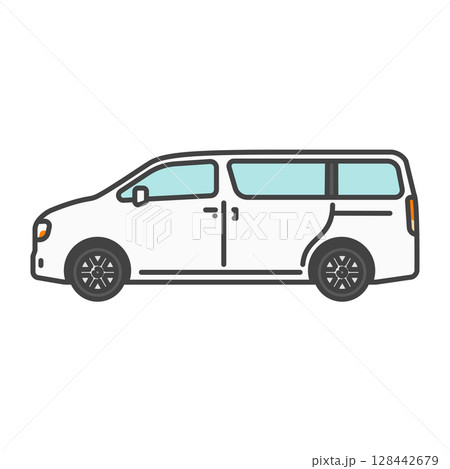 イラスト素材：シンプルな白いファミリー向けミニバン・ファミリーカー 128442679