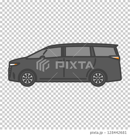 イラスト素材：スモークガラス仕様の黒い高級ミニバン、カスタム・改造車 128442681