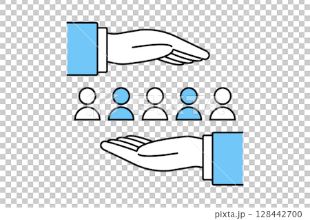 兩位商人的手和人體象形圖 — 保護員工和顧客的形象 128442700