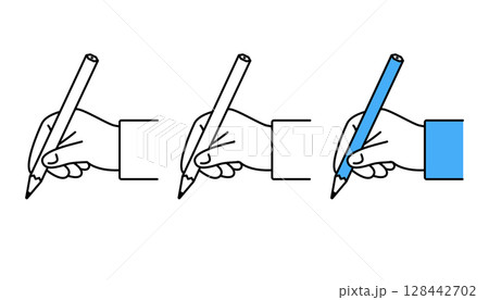 様々な配色が施された鉛筆を持つ手のアイコン 128442702
