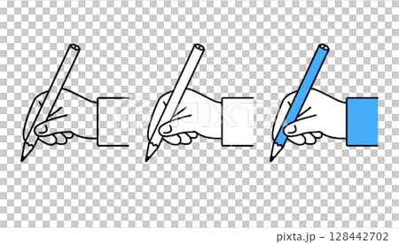 様々な配色が施された鉛筆を持つ手のアイコン 128442702