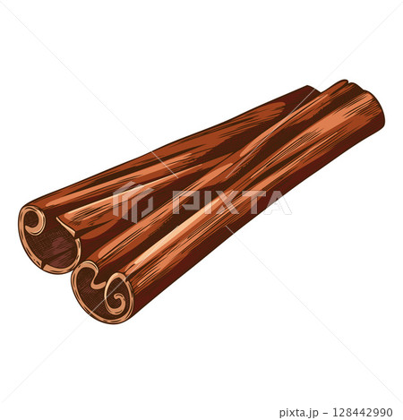 Rolled sticks of cinnamon sketch vector icon, hand drawn aromatic spice, dry flavor condiment, mulled wine ingredient 128442990