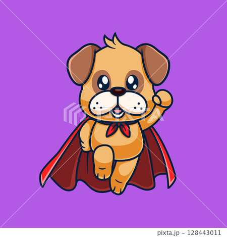 Cute pug Dog Super Hero Cartoon of illustration Cute pug Dog Super Hero Cartoon of illustration 128443011