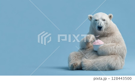 かき氷を食べる白くま 128443500