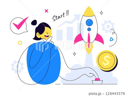 Startup Vector Illustration Featuring the Target of Business Development Process, Innovative Product Launch, Arrow Shooting, and Goal Achievement 128443579
