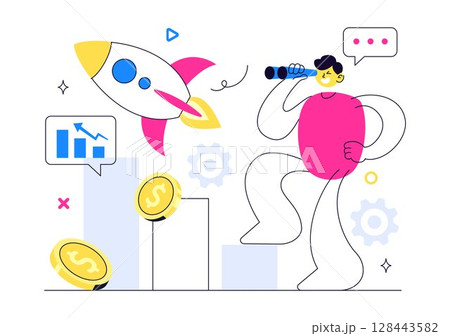 Startup Vector Illustration Featuring the Target of Business Development Process, Innovative Product Launch, Arrow Shooting, and Goal Achievement 128443582