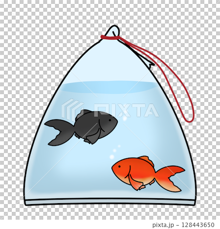 袋の中で泳ぐ金魚のイラスト 128443650