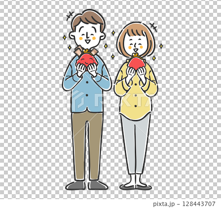 お財布を持ち嬉しそうにする夫婦 全身 ベクター お財布を持ち嬉しそうにする夫婦 全身 ベクター 128443707