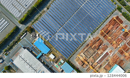 工業地帯の風景真俯瞰空撮 128444006