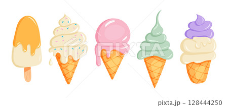 Set of kawaii ice cream cones with different flavors 128444250