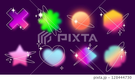 Y2k gradient shape set with glowing blur effects 128444730