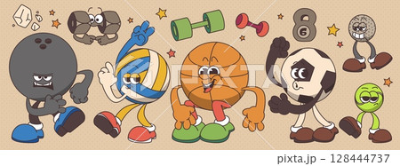 Groovy sport ball cartoon characters Groovy sport ball cartoon characters 128444737