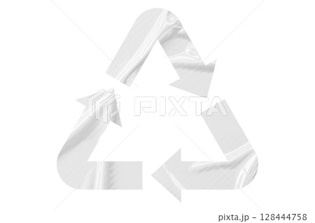 White recycle symbol paper isolated on transparent background 128444758
