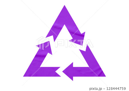 Purple recycle symbol paper isolated on transparent background 128444759