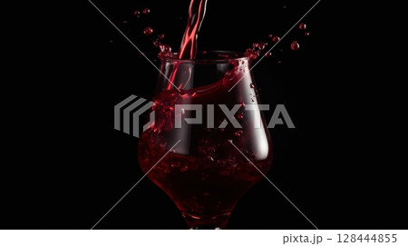 closeup of red wine splashing inside a glass 128444855
