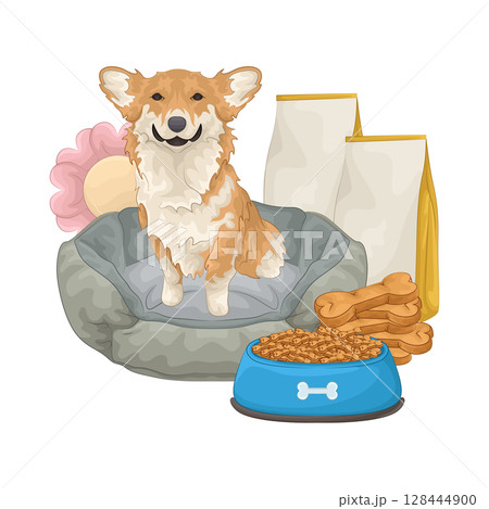 Illustration of Dog with Food Bowl Illustration of Dog with Food Bowl 128444900