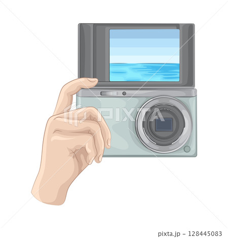 Illustration of Camera in hand Illustration of Camera in hand 128445083