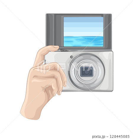 Illustration of Camera in hand 128445085