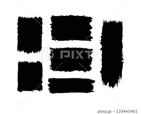 Set of Six Abstract Grunge Brush Strokes on White Background. 128445401