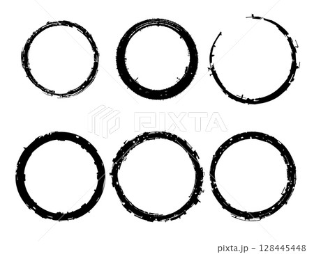 Abstract Circular Brush Strokes with Textured Patterns in Black Design. Abstract Circular Brush Strokes with Textured Patterns in Black Design. 128445448