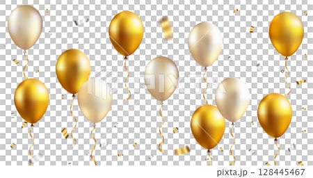 金とシャンパンゴールドの風船と紙吹雪の背景透過素材|お祝い・パーティー演出に使える装飾アイテム 金とシャンパンゴールドの風船と紙吹雪の背景透過素材|お祝い・パーティー演出に使える装飾アイテム 128445467