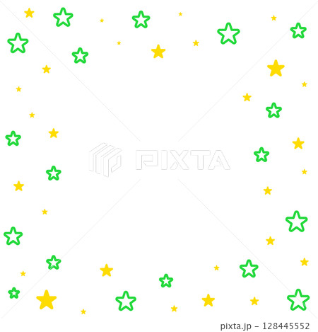 黄色と緑色の星のフレームイラスト 黄色と緑色の星のフレームイラスト 128445552