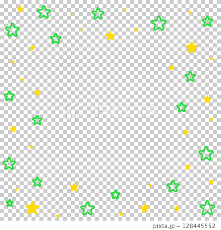 黄色と緑色の星のフレームイラスト 黄色と緑色の星のフレームイラスト 128445552